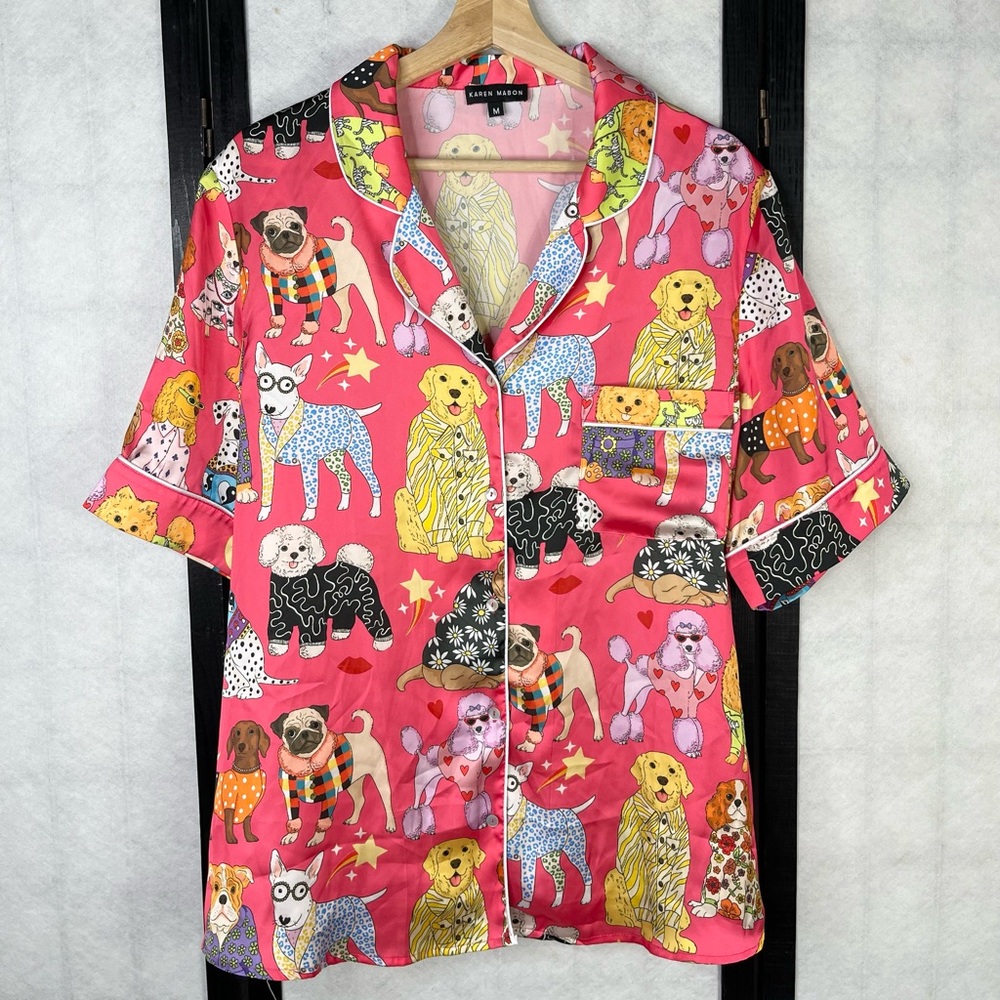 Karen Mabon Pink Dog Print Pajama Top - Picture 2 of 11
